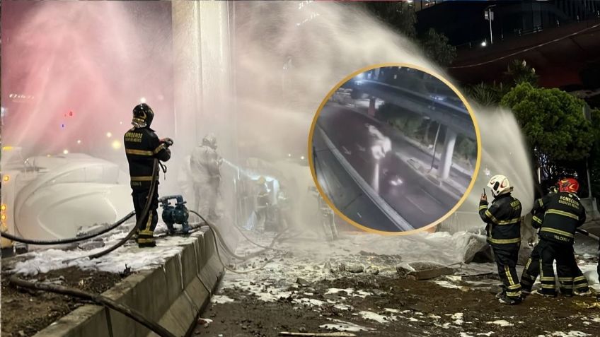 Así fue el momento exacto de la volcadura de la pipa de Pemex sobre Periférico | VIDEO