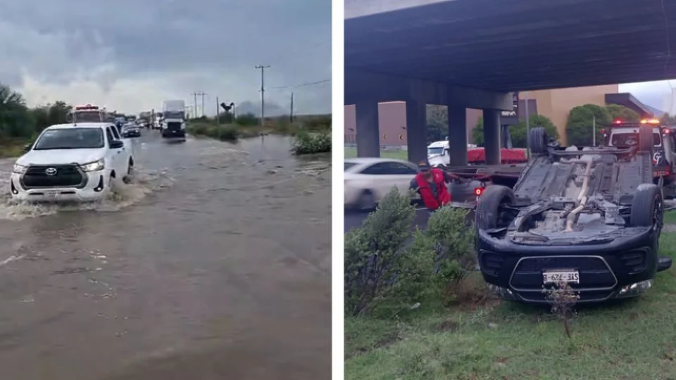 Fuertes lluvias en NL dejaron encharcamientos, volcaduras y deslaves
