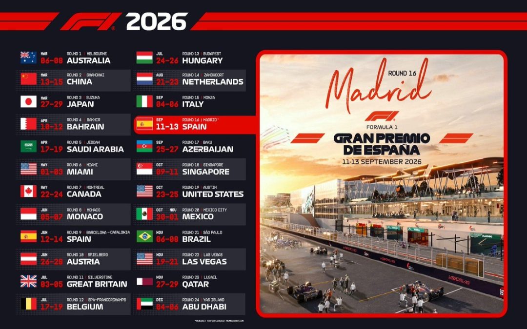 Dan a conocer el calendario de Fórmula 1 para la temporada 2026