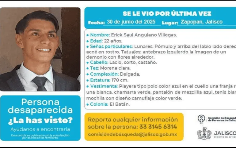 Reportan desaparición de Erick Saúl Anguiano Villegas, ex estudiante de la UdeG